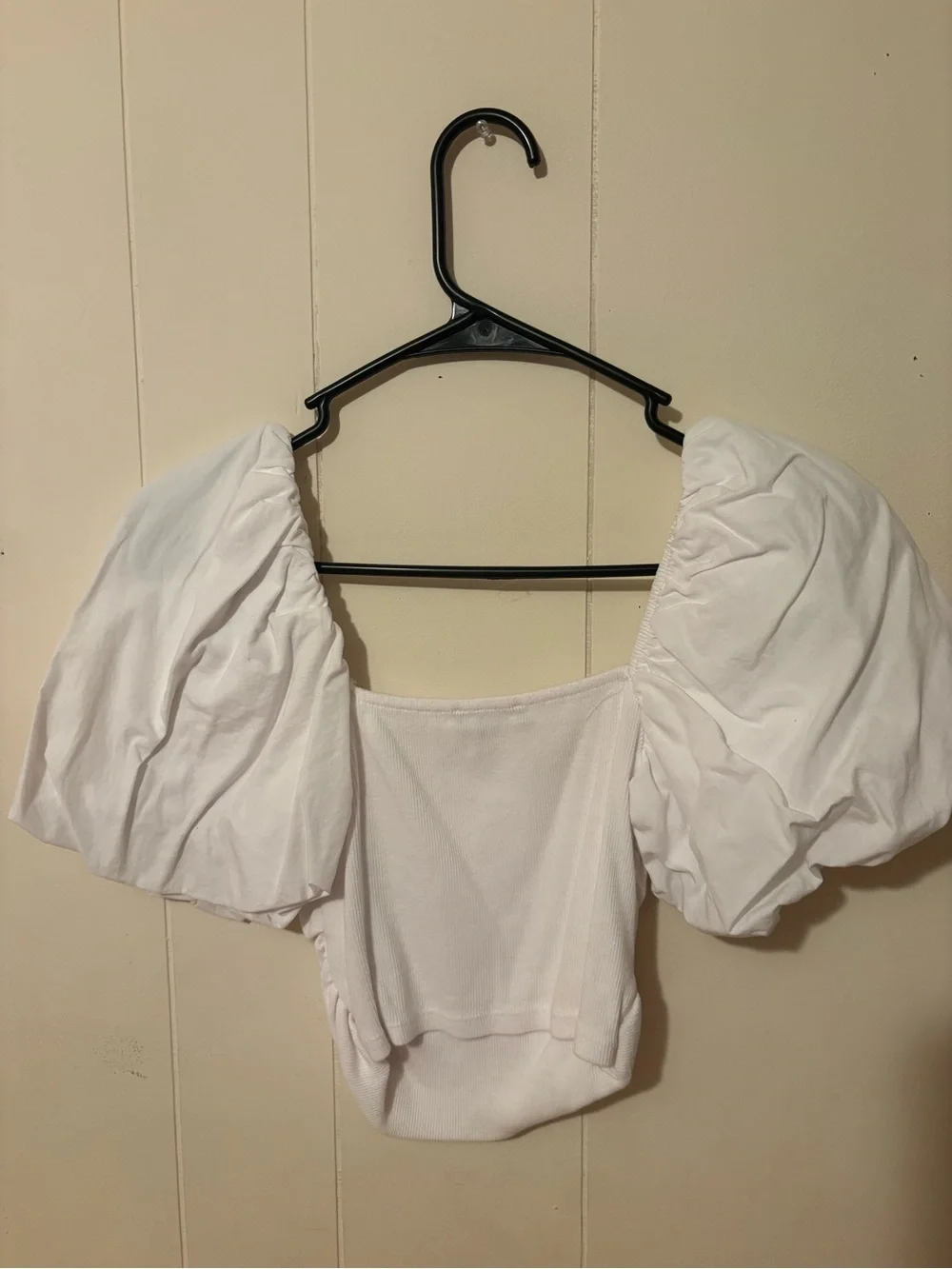 Zara White Puff Sleeve Square Neck Blouse